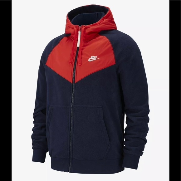 Nike Other - COPY - Nike Full Zip Hoodie Polar Fleece Navy HabaneroRed